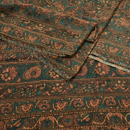 Indian Vintage Heavy Green Dupatta Pure Crepe Silk Long Stole Hand Embroidered Printed Designer By Ritu Kumar Scarves Scarf