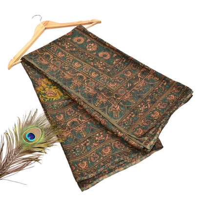 Indian Vintage Heavy Green Dupatta Pure Crepe Silk Long Stole Hand Embroidered Printed Designer By Ritu Kumar Scarves Scarf