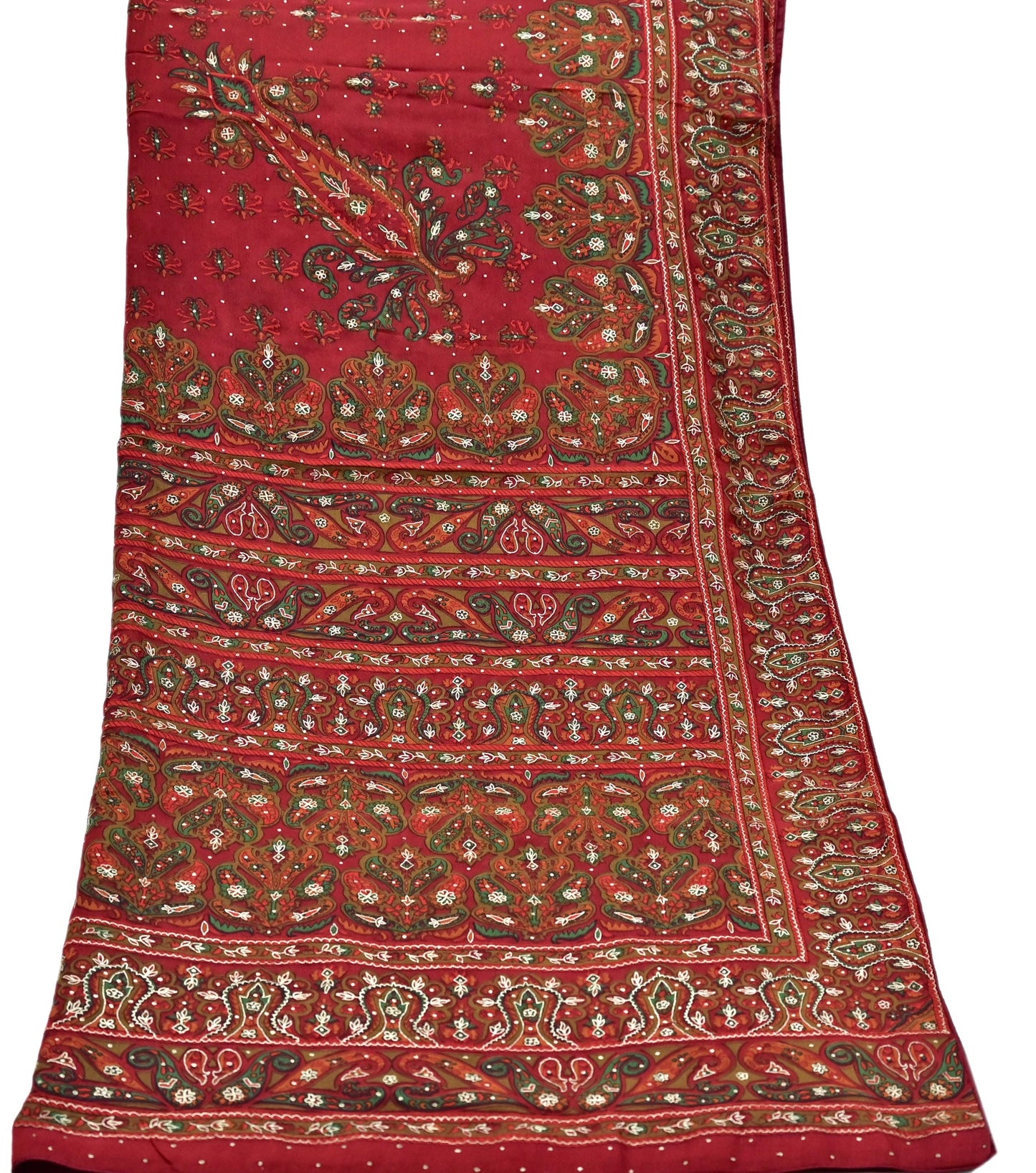 Indian Vintage Heavy Red Dupatta Pure Silk Long Stole Hand Embroidered Designer By Ritu Kumar Scarves Scarf Zari Zardozi