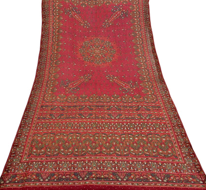 Indian Vintage Heavy Red Dupatta Pure Silk Long Stole Hand Embroidered Designer By Ritu Kumar Scarves Scarf Zari Zardozi