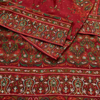 Indian Vintage Heavy Red Dupatta Pure Silk Long Stole Hand Embroidered Designer By Ritu Kumar Scarves Scarf Zari Zardozi