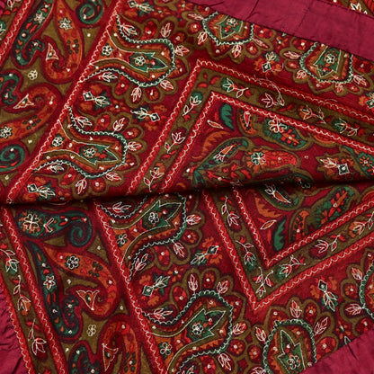 Indian Vintage Heavy Red Dupatta Pure Silk Long Stole Hand Embroidered Designer By Ritu Kumar Scarves Scarf Zari Zardozi