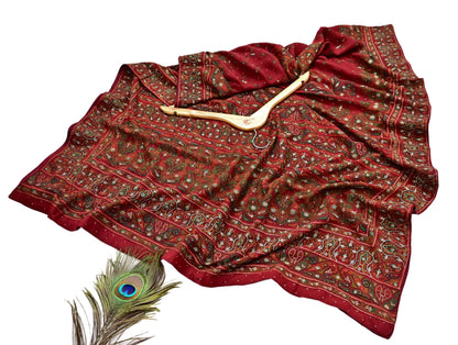 Indian Vintage Heavy Red Dupatta Pure Silk Long Stole Hand Embroidered Designer By Ritu Kumar Scarves Scarf Zari Zardozi
