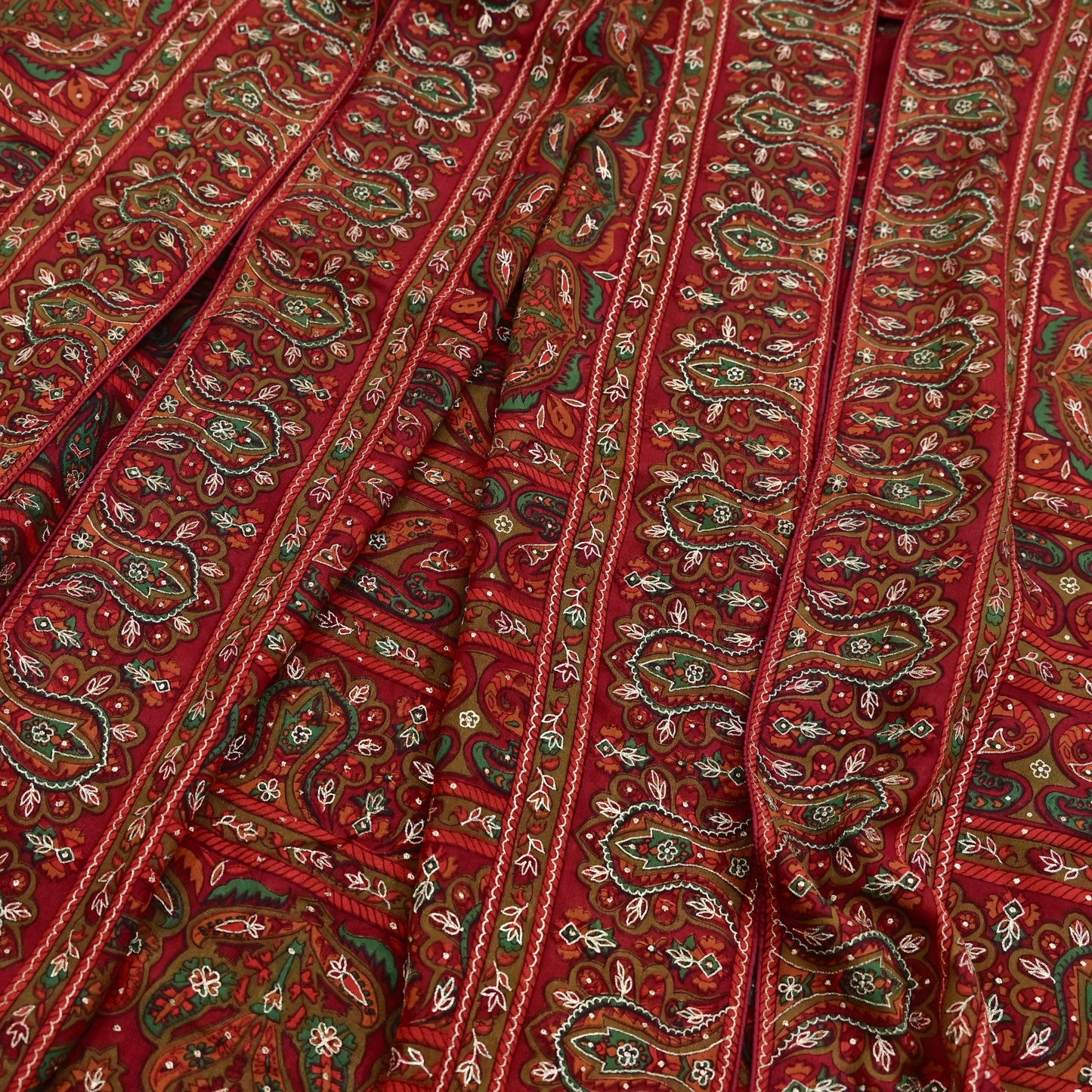 Indian Vintage Heavy Red Dupatta Pure Silk Long Stole Hand Embroidered Designer By Ritu Kumar Scarves Scarf Zari Zardozi