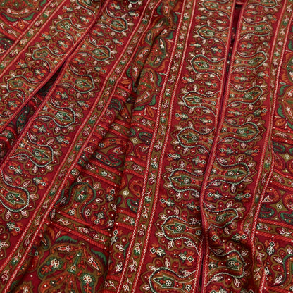 Indian Vintage Heavy Red Dupatta Pure Silk Long Stole Hand Embroidered Designer By Ritu Kumar Scarves Scarf Zari Zardozi