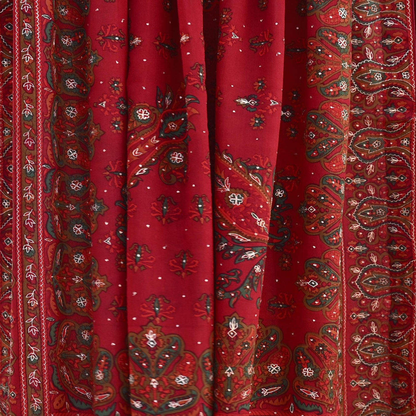 Indian Vintage Heavy Red Dupatta Pure Silk Long Stole Hand Embroidered Designer By Ritu Kumar Scarves Scarf Zari Zardozi