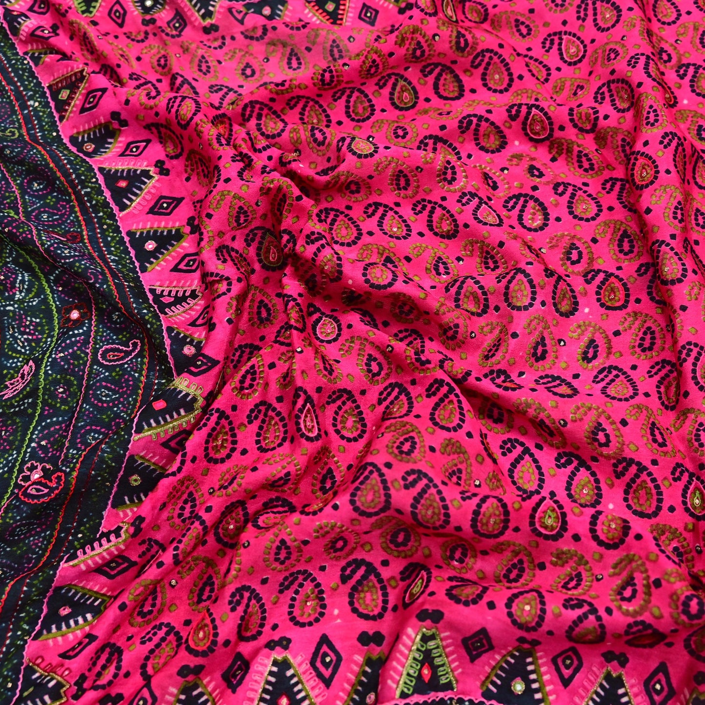 Indian Vintage Heavy Black & Pink Dupatta Pure Silk Long Stole Hand Embroidered Designer By Ritu Kumar Scarves Scarf Zari
