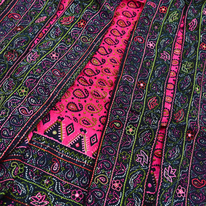 Indian Vintage Heavy Black & Pink Dupatta Pure Silk Long Stole Hand Embroidered Designer By Ritu Kumar Scarves Scarf Zari
