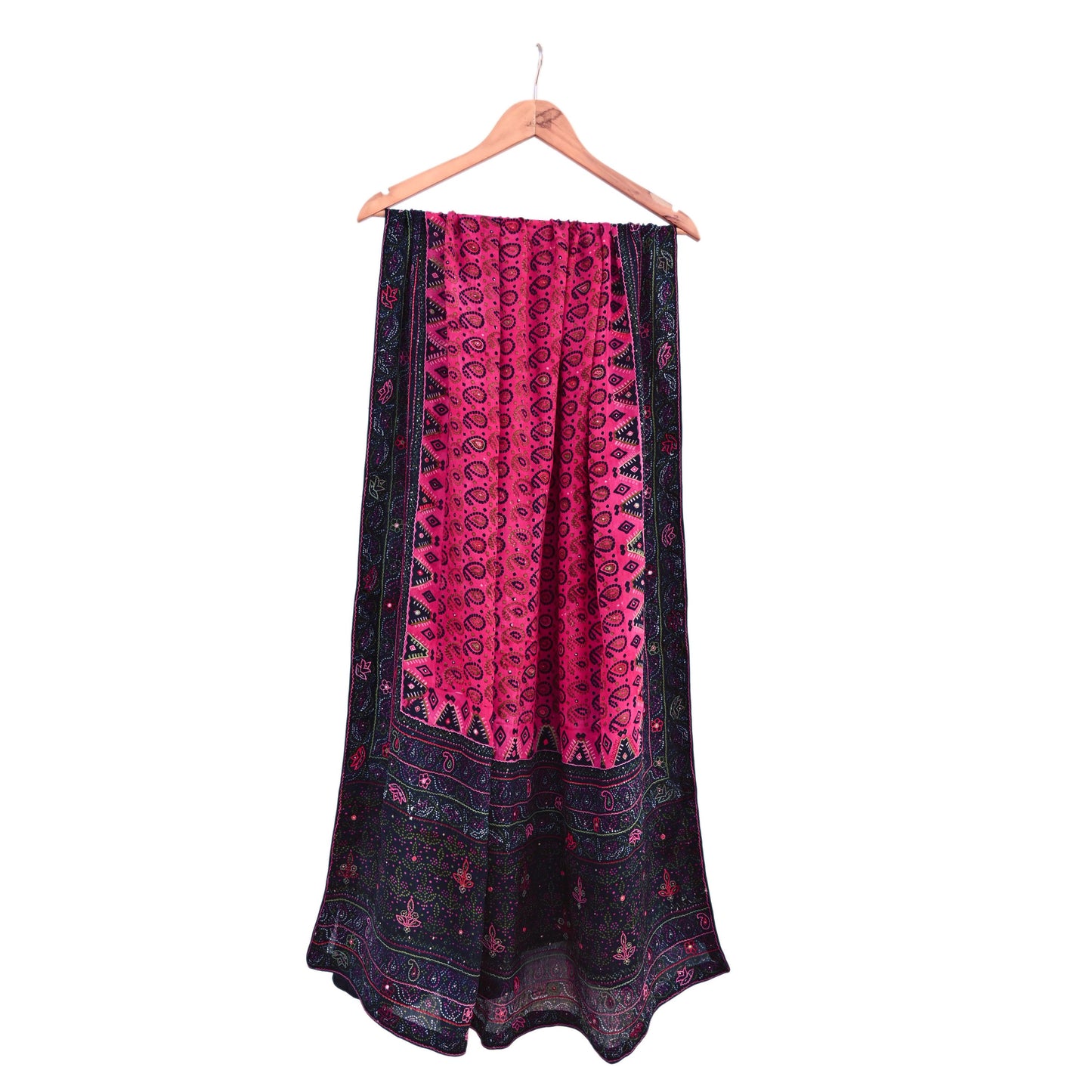 Indian Vintage Heavy Black & Pink Dupatta Pure Silk Long Stole Hand Embroidered Designer By Ritu Kumar Scarves Scarf Zari