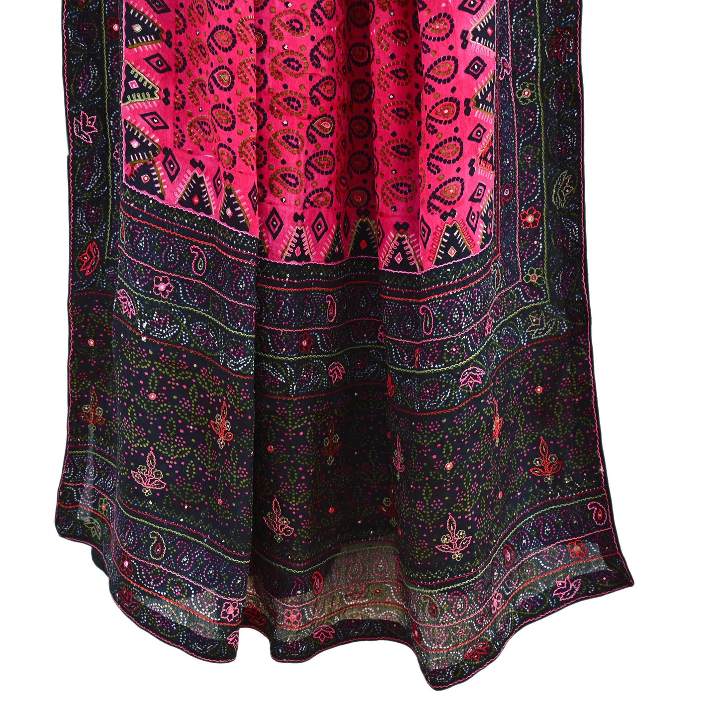 Indian Vintage Heavy Black & Pink Dupatta Pure Silk Long Stole Hand Embroidered Designer By Ritu Kumar Scarves Scarf Zari