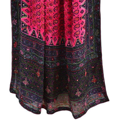 Indian Vintage Heavy Black & Pink Dupatta Pure Silk Long Stole Hand Embroidered Designer By Ritu Kumar Scarves Scarf Zari