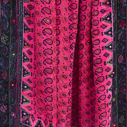 Indian Vintage Heavy Black & Pink Dupatta Pure Silk Long Stole Hand Embroidered Designer By Ritu Kumar Scarves Scarf Zari