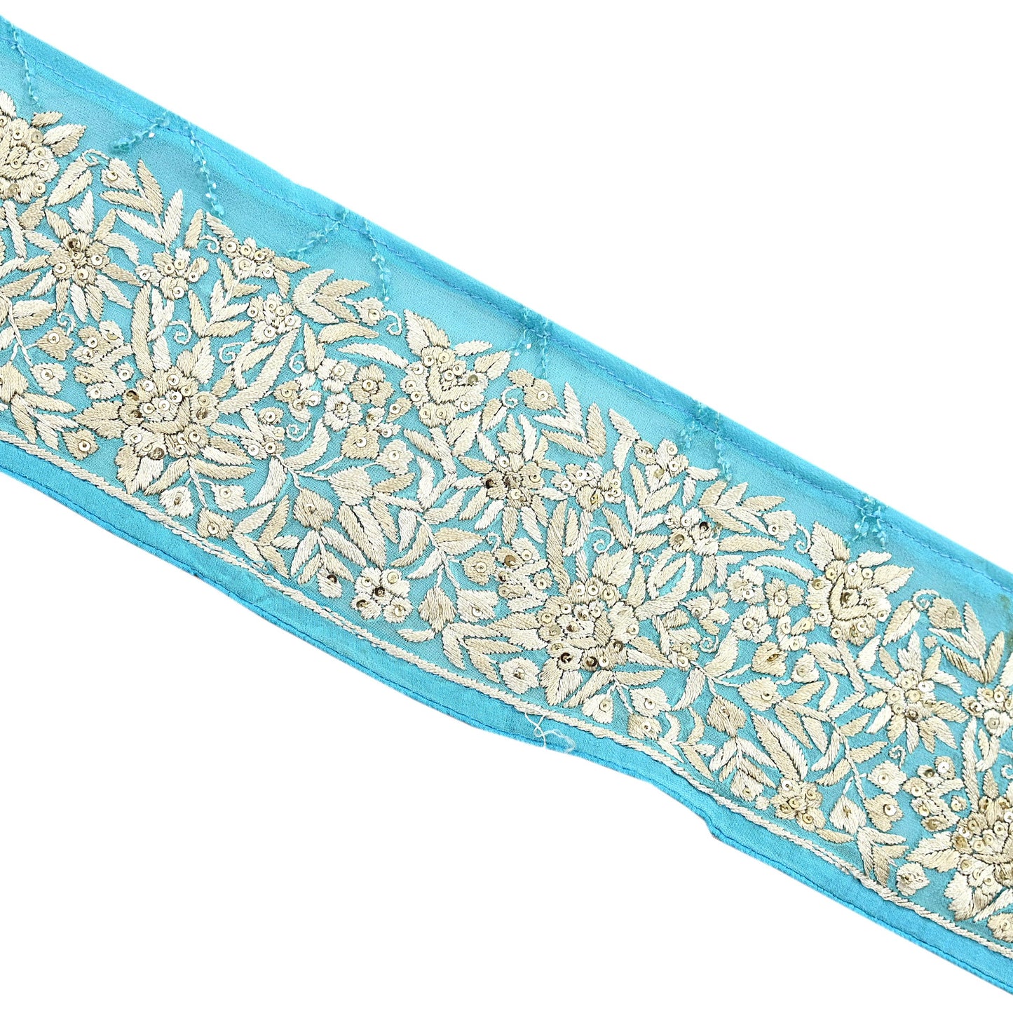 Indian Antique Vintage Real Parsi Gara Border Hand Embroidered Craft Trim Lace Sewing Saree Ribbon Recycled 1yard Pure Georgette Silk