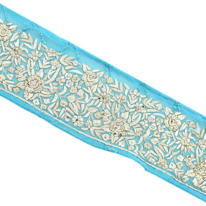 Indian Antique Vintage Real Parsi Gara Border Hand Embroidered Craft Trim Lace Sewing Saree Ribbon Recycled 1yard Pure Georgette Silk