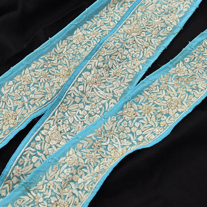 Indian Antique Vintage Real Parsi Gara Border Hand Embroidered Craft Trim Lace Sewing Saree Ribbon Recycled 1yard Pure Georgette Silk