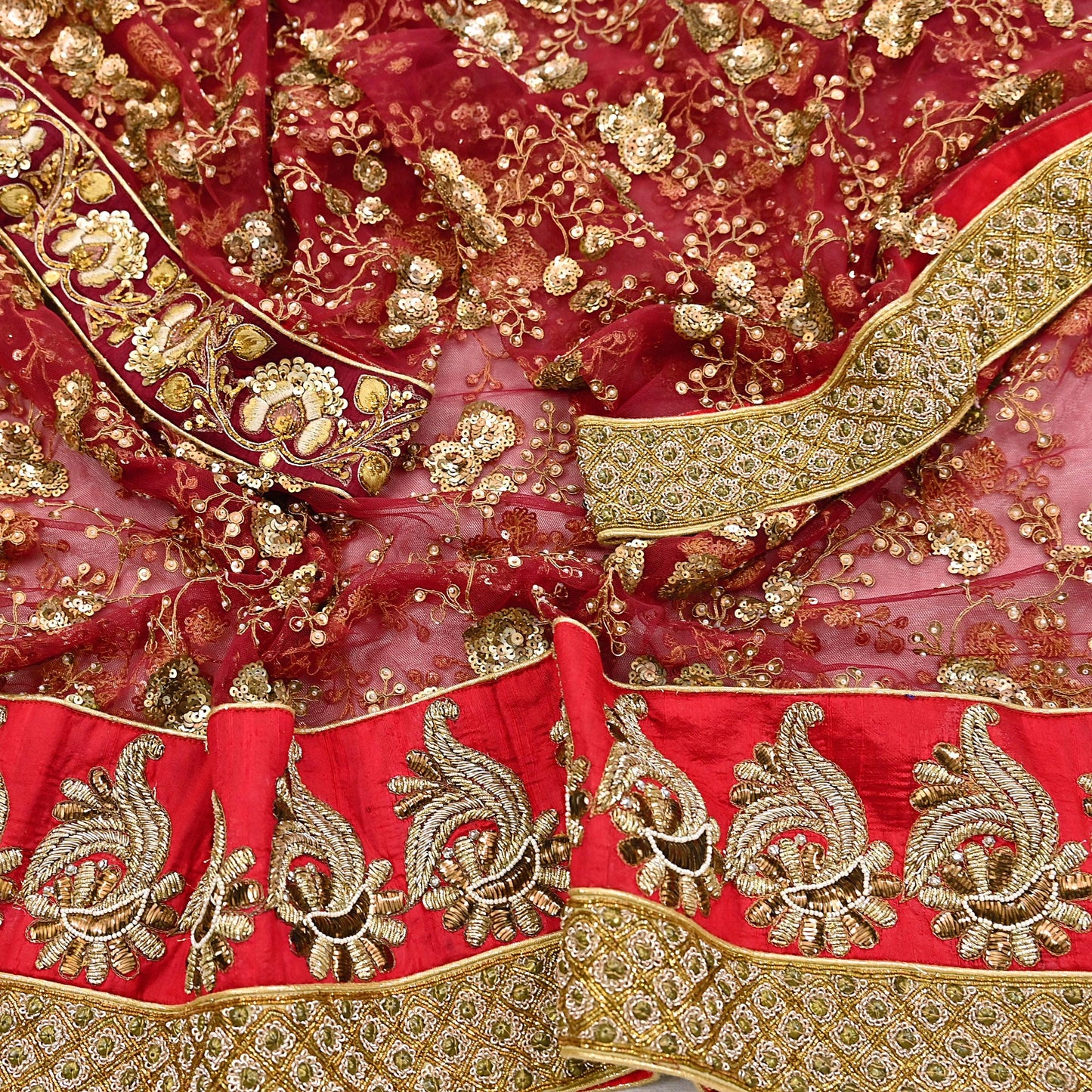 Indian Vintage Heavy Wedding Dupatta Maroon Net Long Stole Hand Embroidered By Designer Sabyasachi Scarves Zardozi Bridal Veil