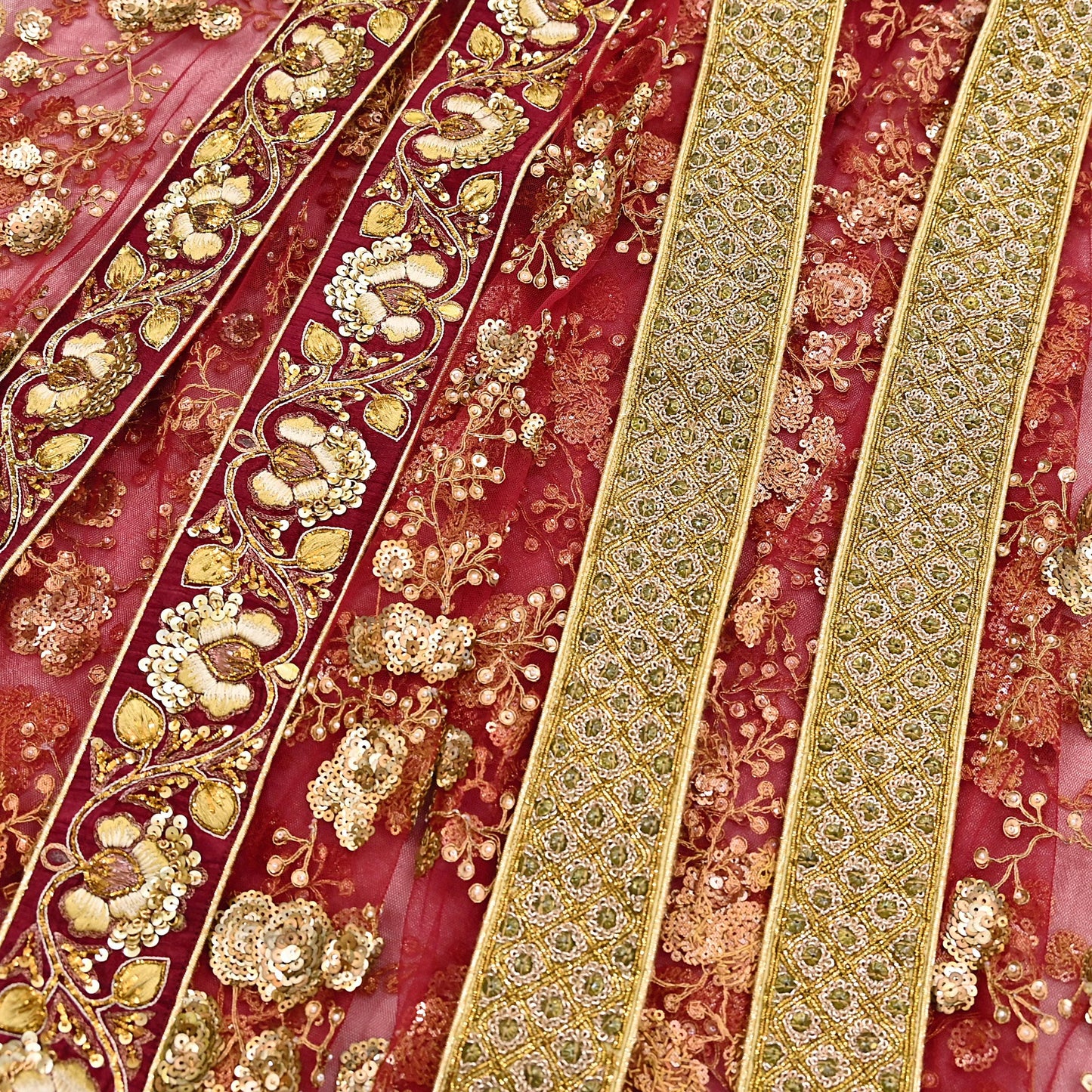 Indian Vintage Heavy Wedding Dupatta Maroon Net Long Stole Hand Embroidered By Designer Sabyasachi Scarves Zardozi Bridal Veil