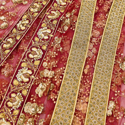 Indian Vintage Heavy Wedding Dupatta Maroon Net Long Stole Hand Embroidered By Designer Sabyasachi Scarves Zardozi Bridal Veil