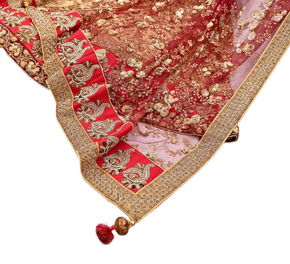 Indian Heavy Maroon & Beige Mesh/Net Hand Embroidered Lehenga 2pcs Set By Designer Sabyasachi Bridal Wear