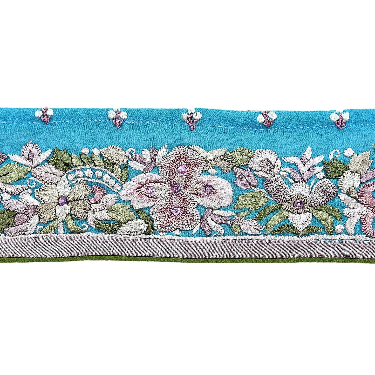 Indian Antique Vintage Real Parsi Gara Border Hand Embroidered Craft Trim Lace Sewing Saree Ribbon Recycled 1yard Pure Georgette Silk