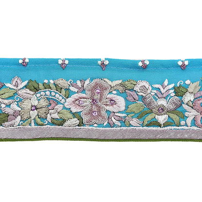 Indian Antique Vintage Real Parsi Gara Border Hand Embroidered Craft Trim Lace Sewing Saree Ribbon Recycled 1yard Pure Georgette Silk