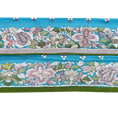 Indian Antique Vintage Real Parsi Gara Border Hand Embroidered Craft Trim Lace Sewing Saree Ribbon Recycled 1yard Pure Georgette Silk