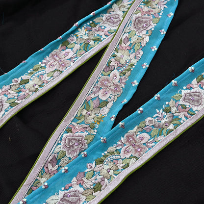 Indian Antique Vintage Real Parsi Gara Border Hand Embroidered Craft Trim Lace Sewing Saree Ribbon Recycled 1yard Pure Georgette Silk