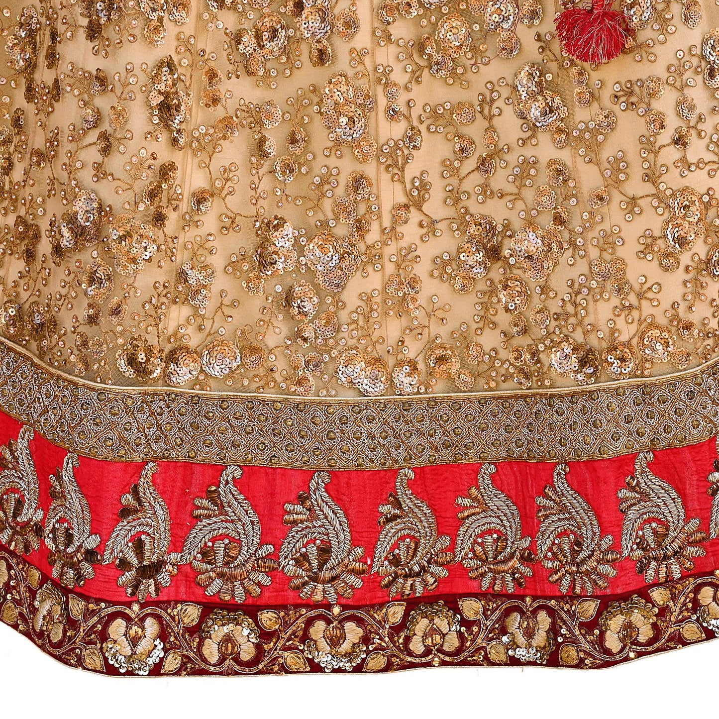 Indian Vintage Heavy Beige Net/Mesh Hand Embroidered Lehenga Skirt By Designer Sabyasachi Bridal Wear Dabka/ Zardozi