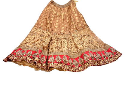 Indian Vintage Heavy Beige Net/Mesh Hand Embroidered Lehenga Skirt By Designer Sabyasachi Bridal Wear Dabka/ Zardozi