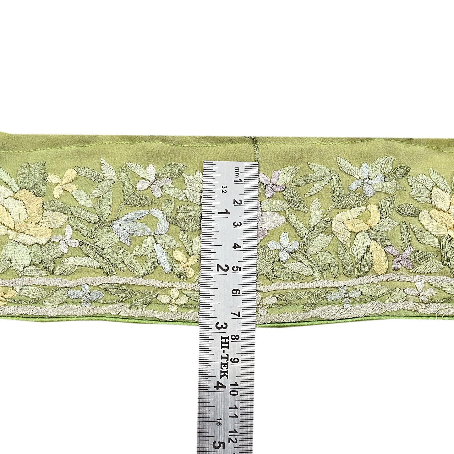 Indian Antique Vintage Real Parsi Gara Border Green Hand Embroidered Craft Trim Lace Sewing Saree Ribbon Recycled 1yard Pure Crepe Silk