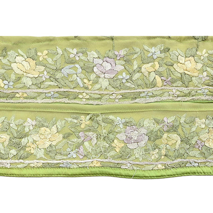 Indian Antique Vintage Real Parsi Gara Border Green Hand Embroidered Craft Trim Lace Sewing Saree Ribbon Recycled 1yard Pure Crepe Silk