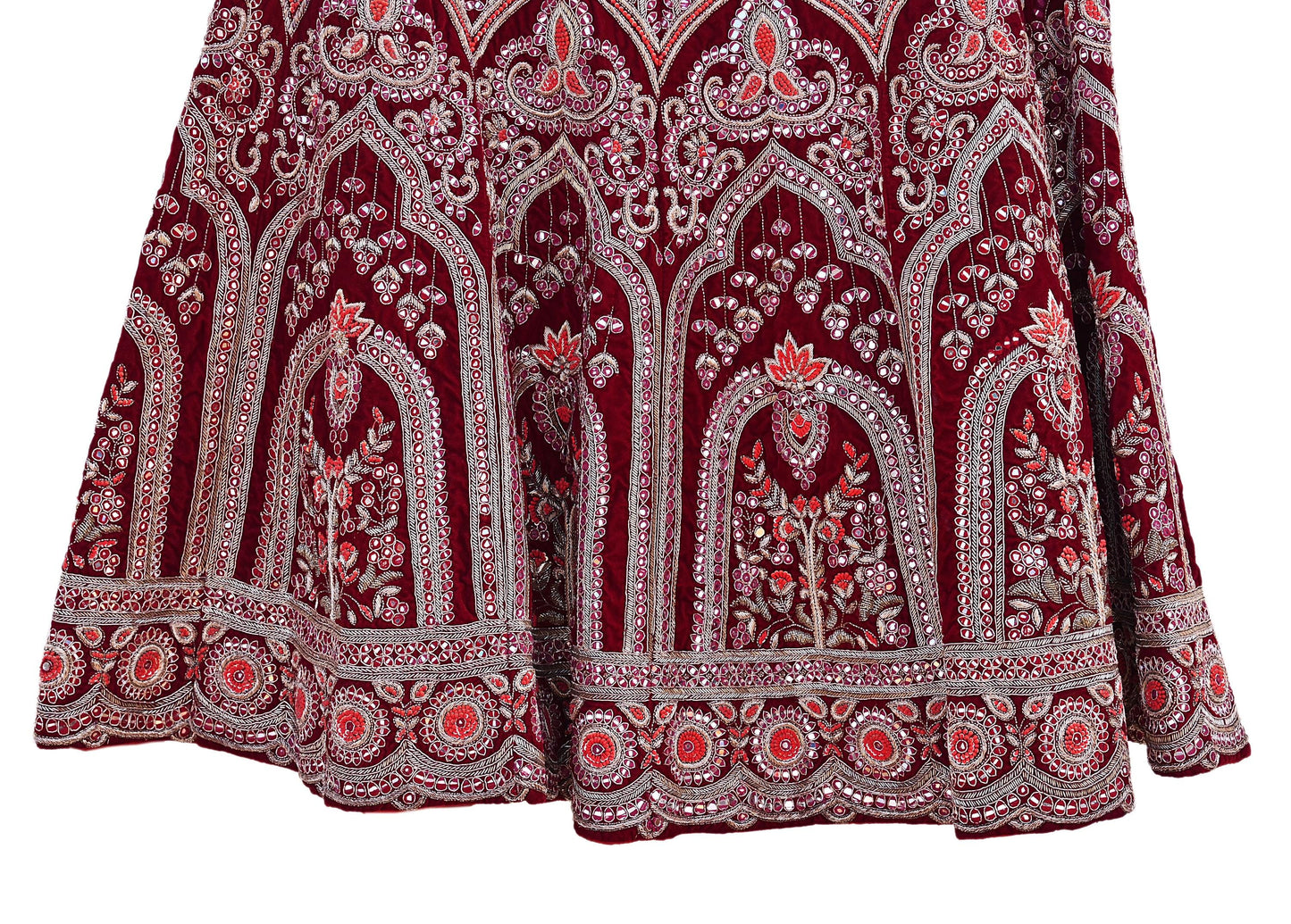 Manish Malhotra Maroon Velvet Lehenga Skirt Heavy Zardozi Dabka Embroidery Indian Bridal Wear, Designer Couture Wedding Outfit