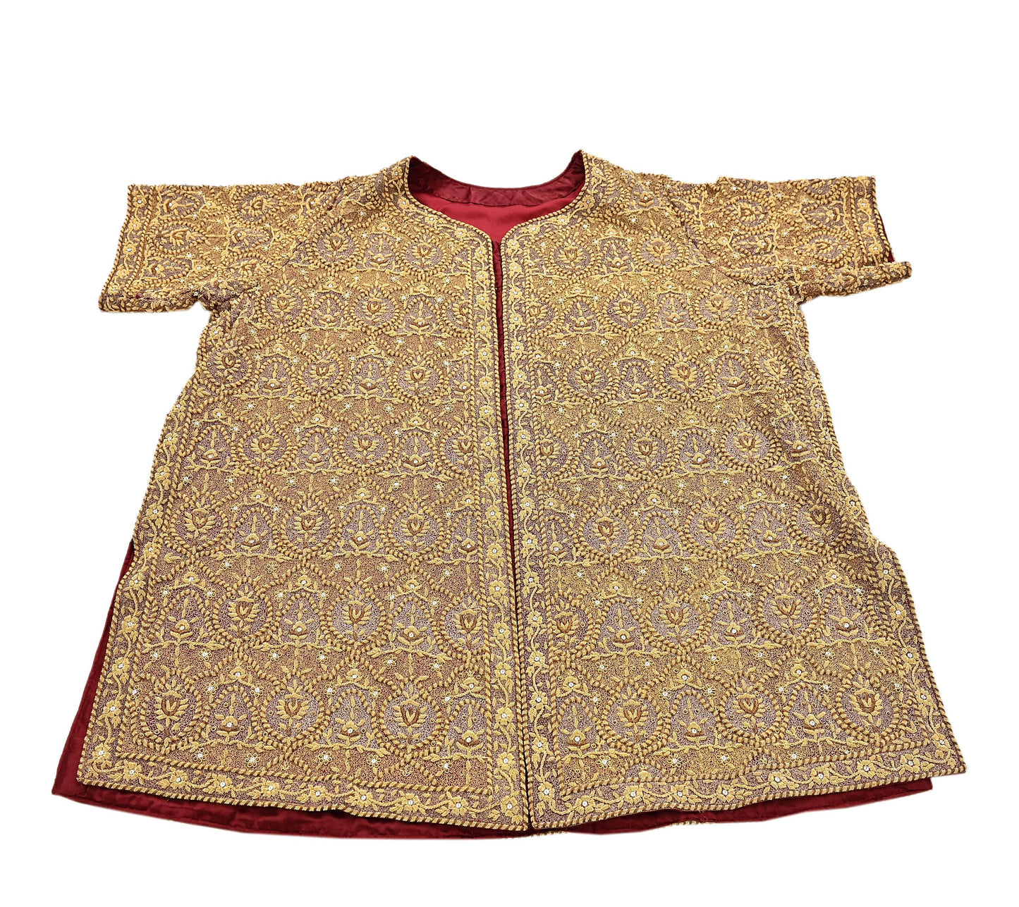 Indian Pre-owned Maroon Pure Satin silk Hand Embroidered Blouse/long Top 2XL Size Party wear Bollywood