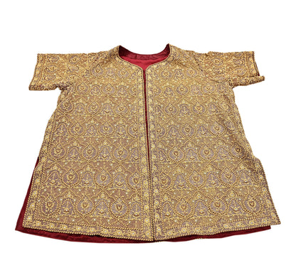 Indian Pre-owned Maroon Pure Satin silk Hand Embroidered Blouse/long Top 2XL Size Party wear Bollywood