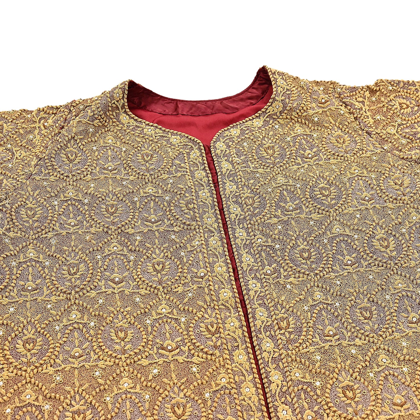 Indian Pre-owned Maroon Pure Satin silk Hand Embroidered Blouse/long Top 2XL Size Party wear Bollywood
