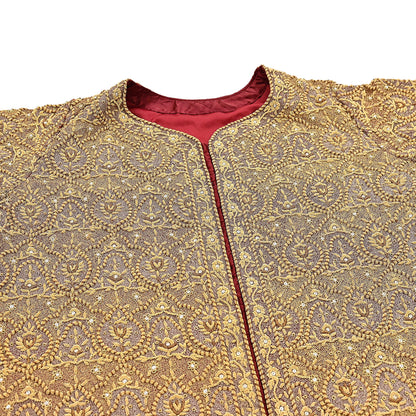 Indian Pre-owned Maroon Pure Satin silk Hand Embroidered Blouse/long Top 2XL Size Party wear Bollywood