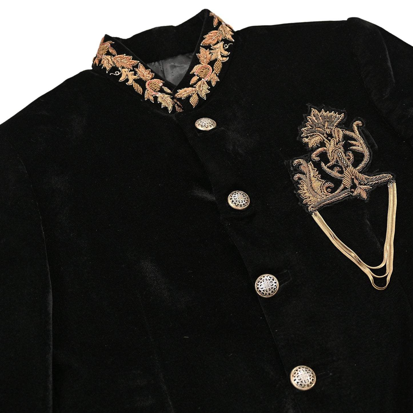 Indian Black Velvet Bandhgala Coat for Men, Royal Embroidered Wedding Sherwani Jacket, Designer Evening Blazer Pre-Owned