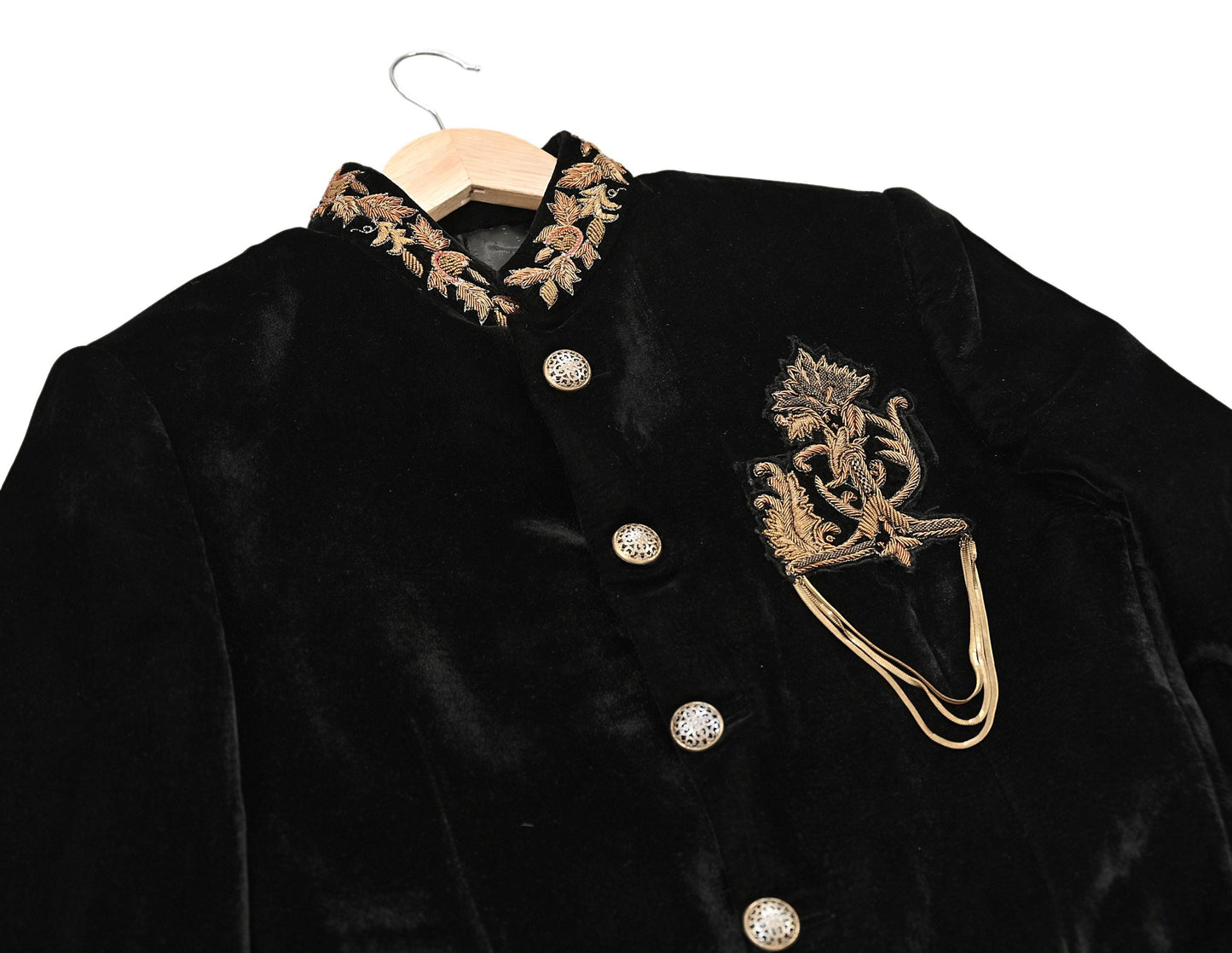 Indian Black Velvet Bandhgala Coat for Men, Royal Embroidered Wedding Sherwani Jacket, Designer Evening Blazer Pre-Owned