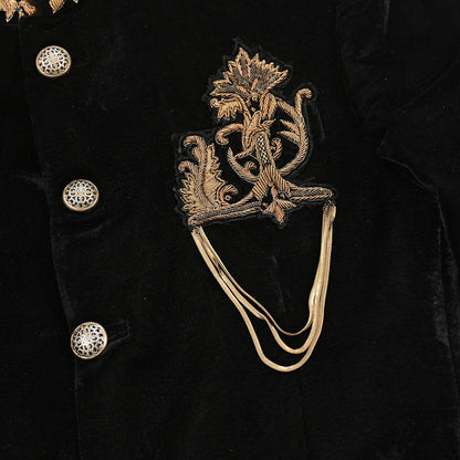 Indian Black Velvet Bandhgala Coat for Men, Royal Embroidered Wedding Sherwani Jacket, Designer Evening Blazer Pre-Owned