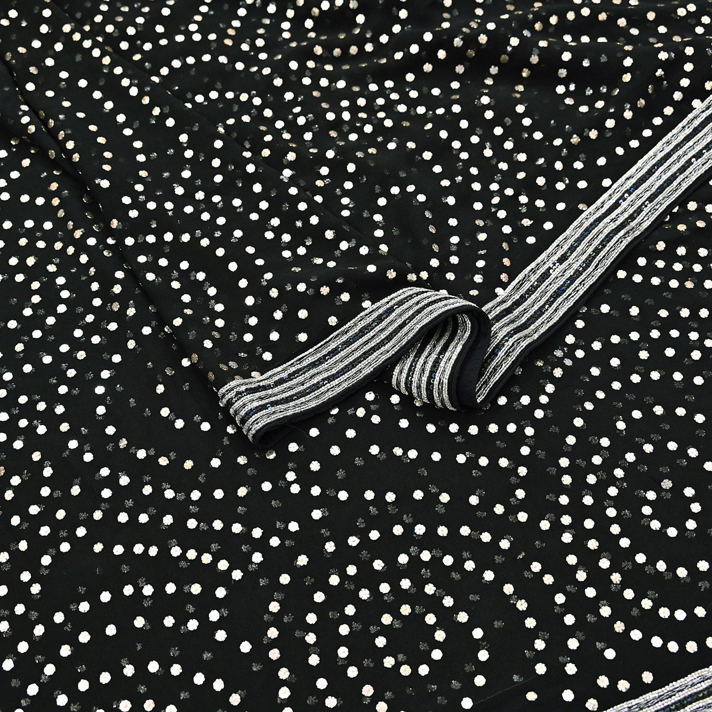 Indian Vintage Heavy Black Dupatta Pure Georgette silk Long Stole Hand Embroidered Mukesh Stole Scarf Scarves Veil