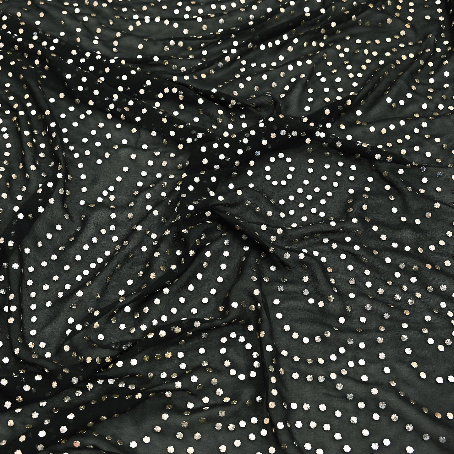 Indian Vintage Heavy Black Dupatta Pure Georgette silk Long Stole Hand Embroidered Mukesh Stole Scarf Scarves Veil