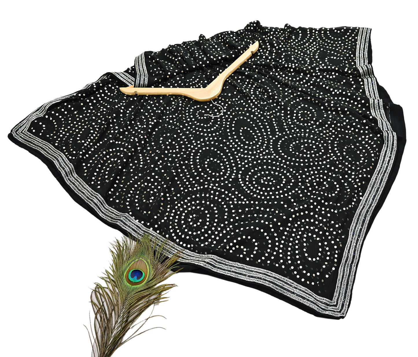 Indian Vintage Heavy Black Dupatta Pure Georgette silk Long Stole Hand Embroidered Mukesh Stole Scarf Scarves Veil