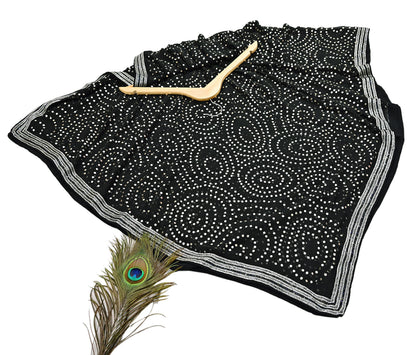 Indian Vintage Heavy Black Dupatta Pure Georgette silk Long Stole Hand Embroidered Mukesh Stole Scarf Scarves Veil