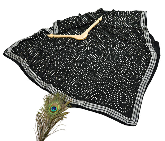 Indian Vintage Heavy Black Dupatta Pure Georgette silk Long Stole Hand Embroidered Mukesh Stole Scarf Scarves Veil