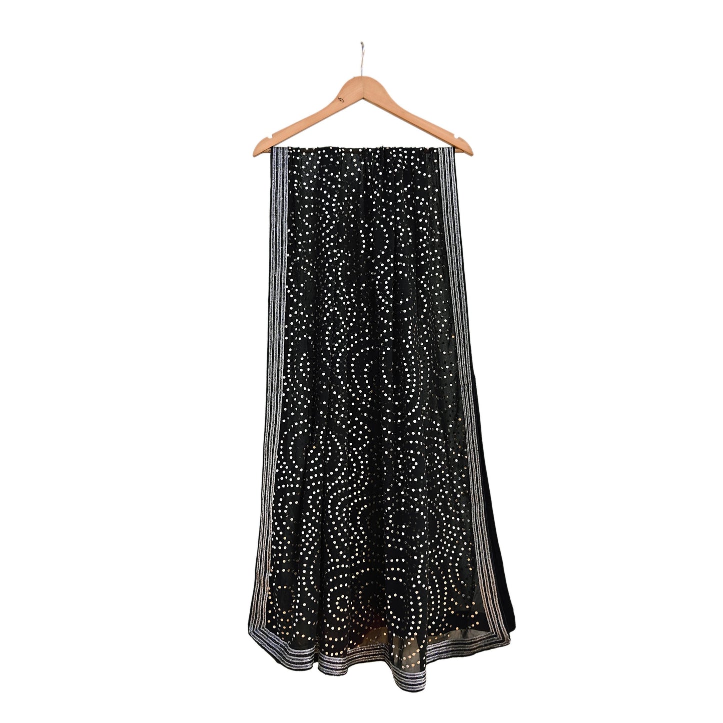 Indian Vintage Heavy Black Dupatta Pure Georgette silk Long Stole Hand Embroidered Mukesh Stole Scarf Scarves Veil