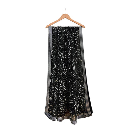 Indian Vintage Heavy Black Dupatta Pure Georgette silk Long Stole Hand Embroidered Mukesh Stole Scarf Scarves Veil