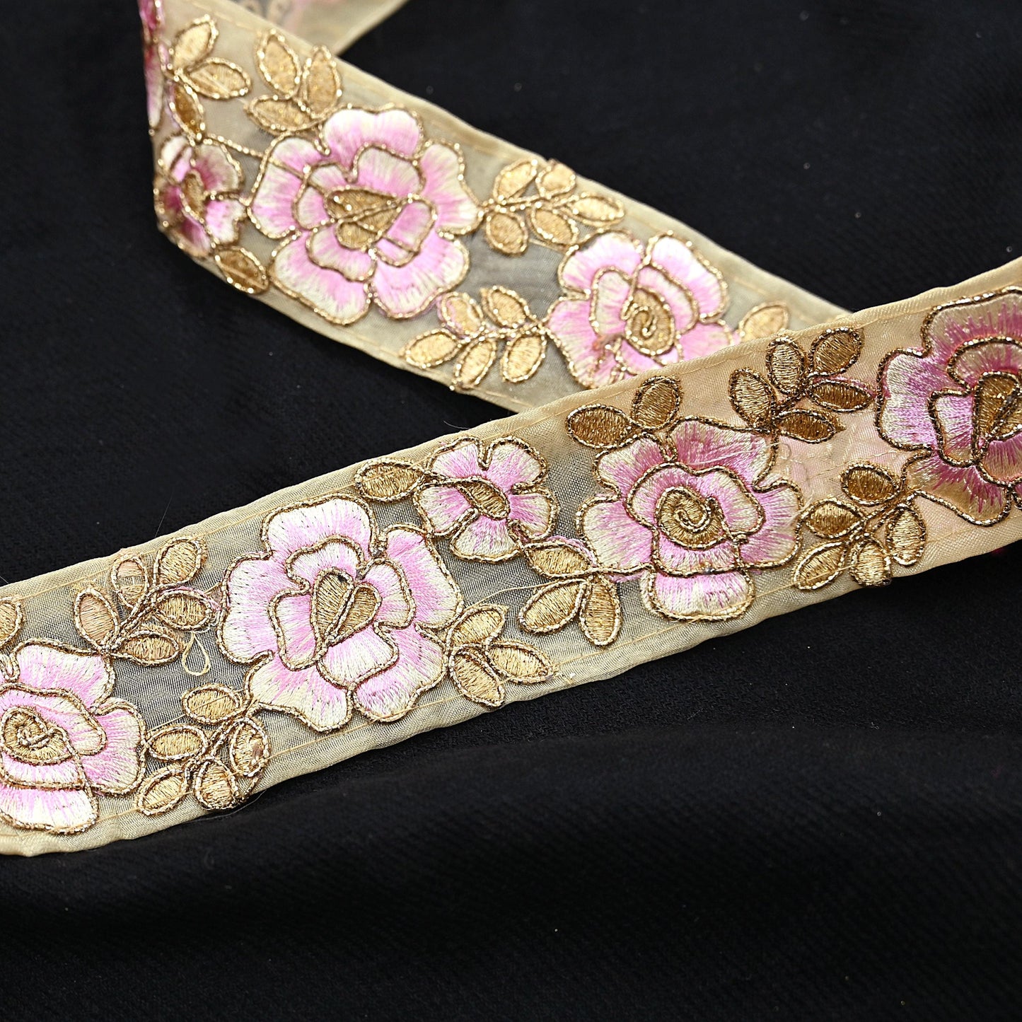 Indian New Organza Beige Border 7Yd Embroidered Lace Trim Sewing Craft Ribbon Dress Decor