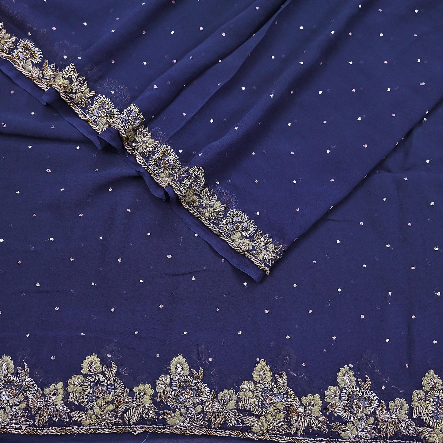 Indian Vintage Blue Dupatta Pure Georgette silk Long Stole Hand Embroidered Scarves Stole Veil Wrap Sequins