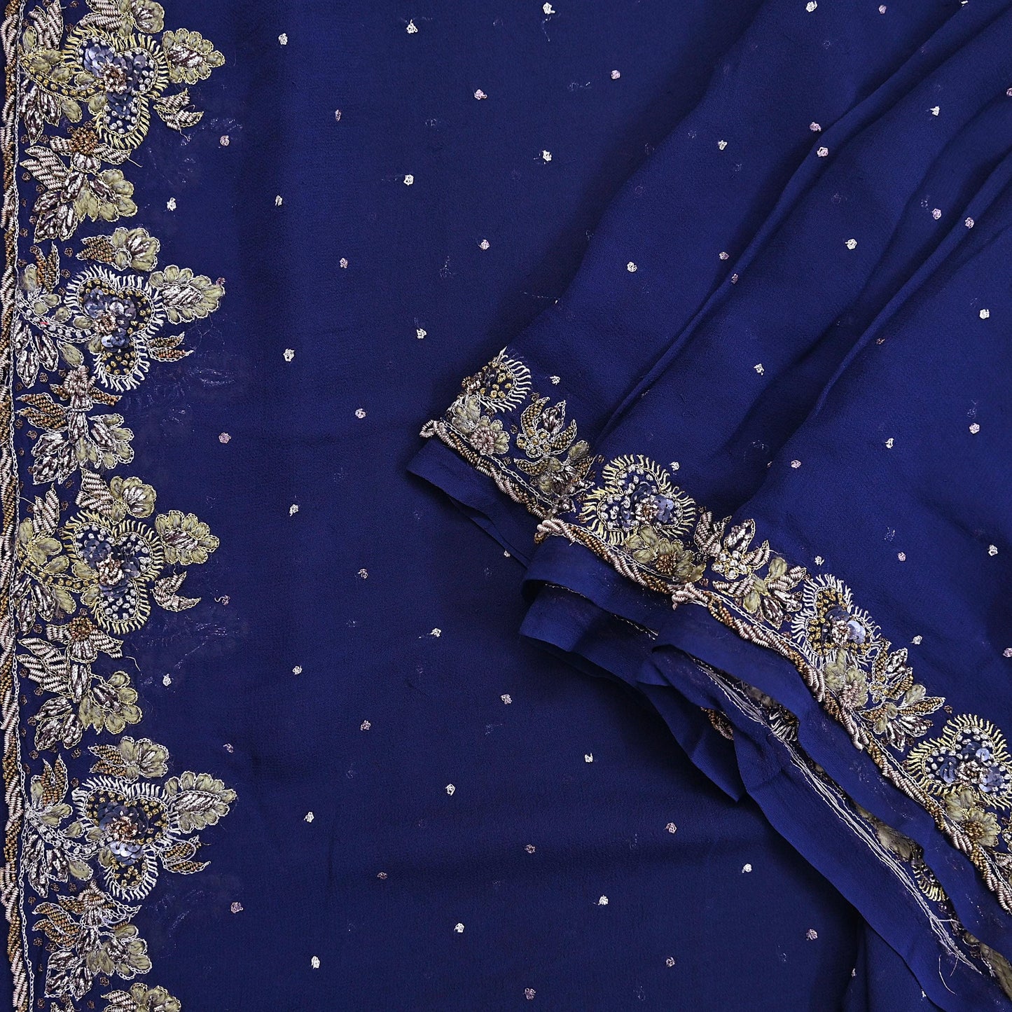 Indian Vintage Blue Dupatta Pure Georgette silk Long Stole Hand Embroidered Scarves Stole Veil Wrap Sequins