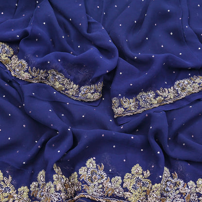 Indian Vintage Blue Dupatta Pure Georgette silk Long Stole Hand Embroidered Scarves Stole Veil Wrap Sequins